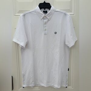 NWOT Ag Adriano Goldschmied White Polo Shirt Men's Medium Pique Cotton Fabric